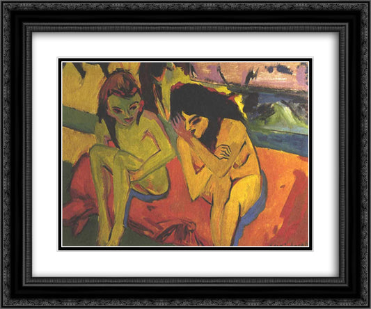 Two Girls 24x20 Black Ornate Wood Framed Art Print Poster with Double Matting by Kirchner, Ernst Ludwig
