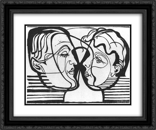 Two Heads Looking at Each Other 24x20 Black Ornate Wood Framed Art Print Poster with Double Matting by Kirchner, Ernst Ludwig