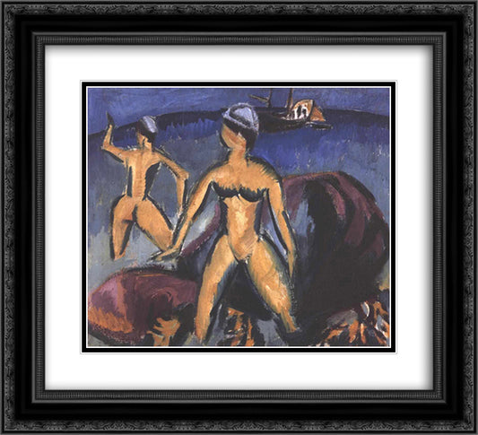 Two Women at the Sea 22x20 Black Ornate Wood Framed Art Print Poster with Double Matting by Kirchner, Ernst Ludwig