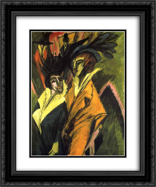 Two Women at the Street 20x24 Black Ornate Wood Framed Art Print Poster with Double Matting by Kirchner, Ernst Ludwig