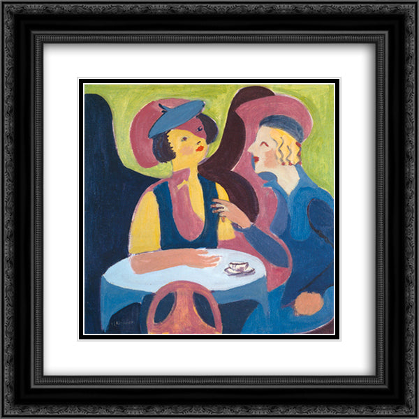 Two Women in a Cafe 20x20 Black Ornate Wood Framed Art Print Poster with Double Matting by Kirchner, Ernst Ludwig