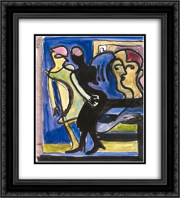 View into a Cafe 20x22 Black Ornate Wood Framed Art Print Poster with Double Matting by Kirchner, Ernst Ludwig