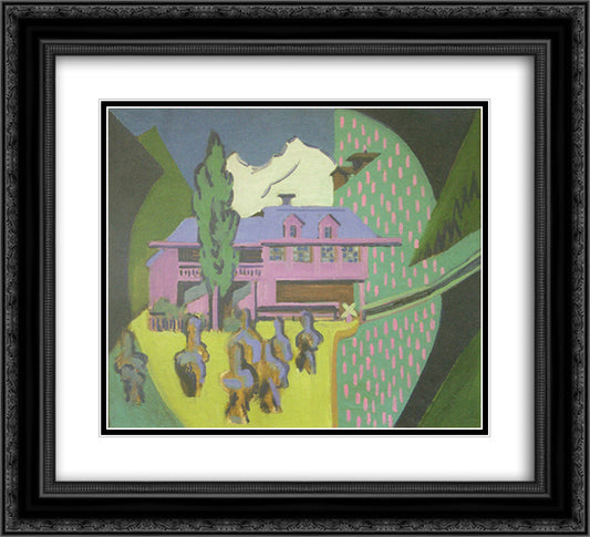 Violett House infront of a Snowy Mountain 22x20 Black Ornate Wood Framed Art Print Poster with Double Matting by Kirchner, Ernst Ludwig