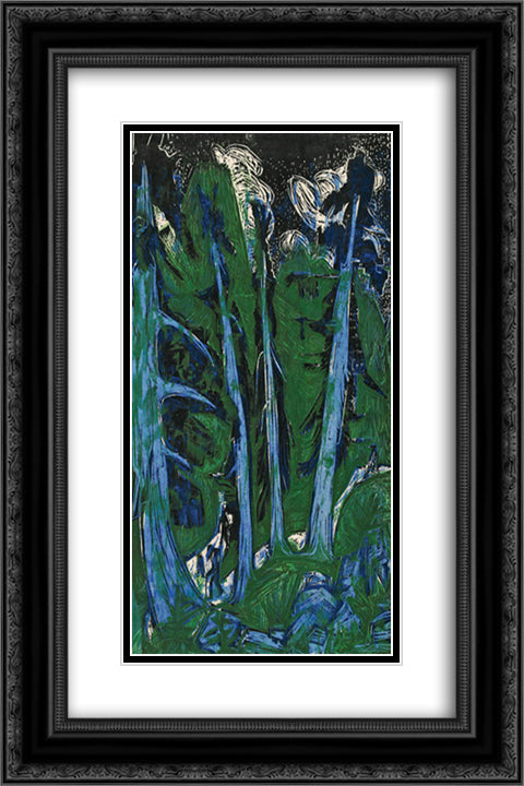 Windswept Firs 16x24 Black Ornate Wood Framed Art Print Poster with Double Matting by Kirchner, Ernst Ludwig