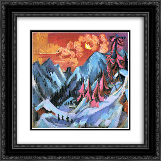 Winter Landscape in Moonlight 20x20 Black Ornate Wood Framed Art Print Poster with Double Matting by Kirchner, Ernst Ludwig