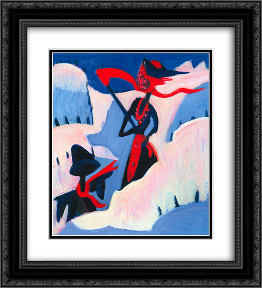 Witch and Scarecrow in the Snow 20x22 Black Ornate Wood Framed Art Print Poster with Double Matting by Kirchner, Ernst Ludwig