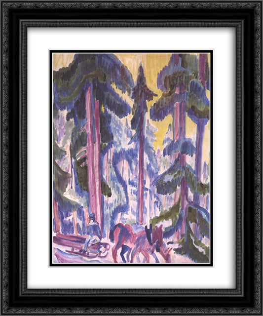 Wod Cart in Forest 20x24 Black Ornate Wood Framed Art Print Poster with Double Matting by Kirchner, Ernst Ludwig