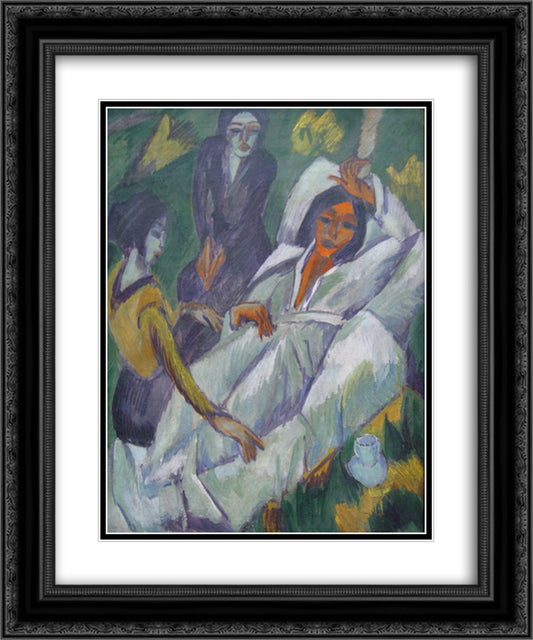 Woman at Tea Time Sick Woman 20x24 Black Ornate Wood Framed Art Print Poster with Double Matting by Kirchner, Ernst Ludwig