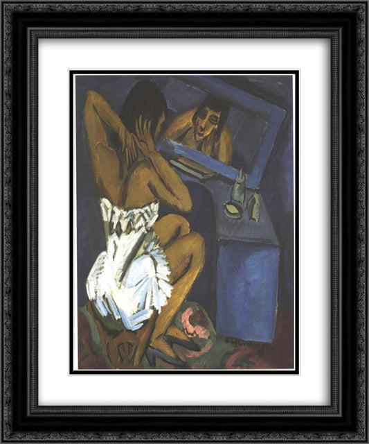 Woman before the Mirror 20x24 Black Ornate Wood Framed Art Print Poster with Double Matting by Kirchner, Ernst Ludwig