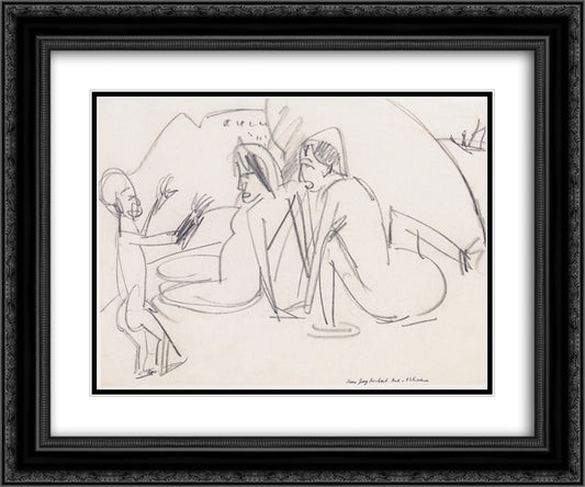 Women and Sculptures on the Beach 24x20 Black Ornate Wood Framed Art Print Poster with Double Matting by Kirchner, Ernst Ludwig