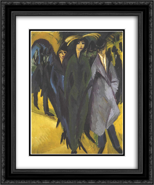 Women on the Street 20x24 Black Ornate Wood Framed Art Print Poster with Double Matting by Kirchner, Ernst Ludwig