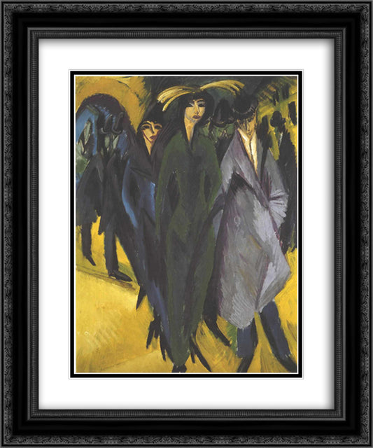 Women on the Street 20x24 Black Ornate Wood Framed Art Print Poster with Double Matting by Kirchner, Ernst Ludwig
