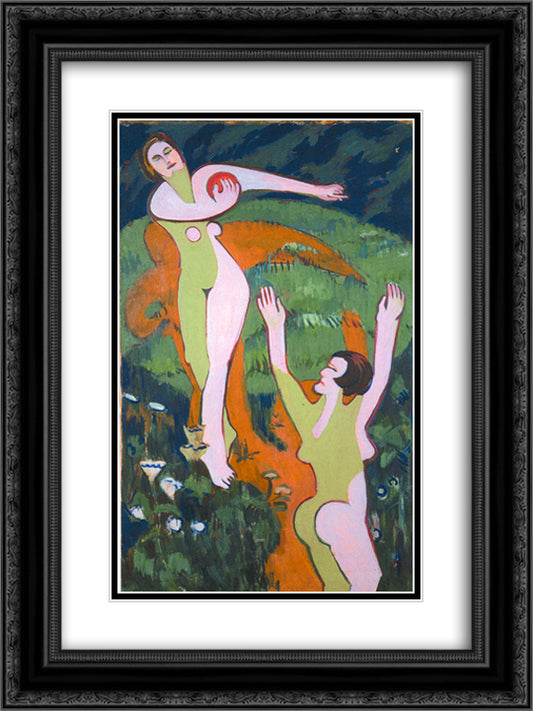 Women Playing with a Ball 18x24 Black Ornate Wood Framed Art Print Poster with Double Matting by Kirchner, Ernst Ludwig