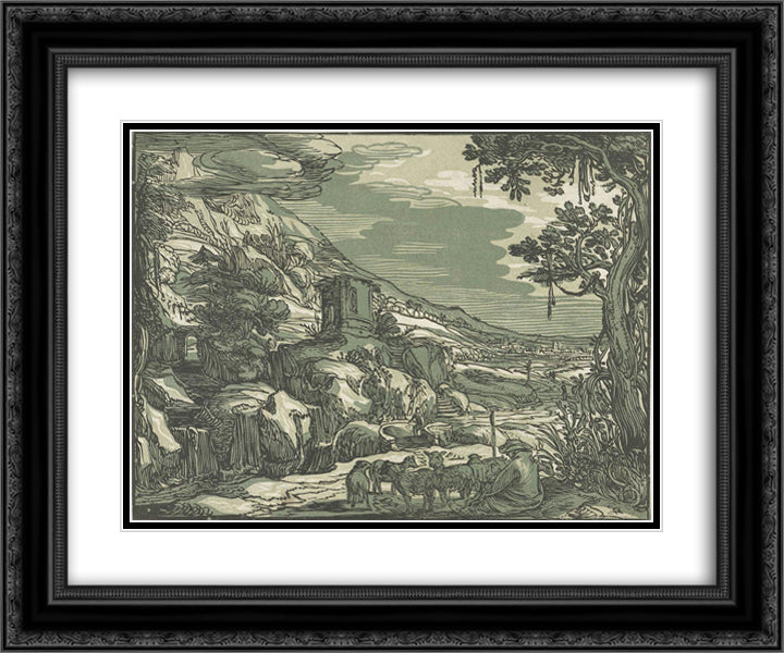 Arcadian landscape 24x20 Black Ornate Wood Framed Art Print Poster with Double Matting by Velde, Esaias van de