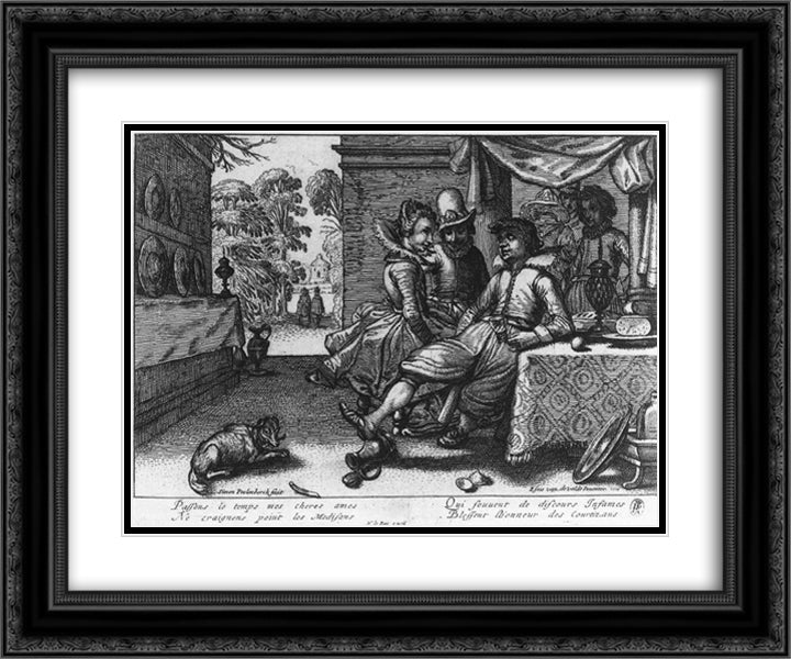Banquet on a Terrace 24x20 Black Ornate Wood Framed Art Print Poster with Double Matting by Velde, Esaias van de
