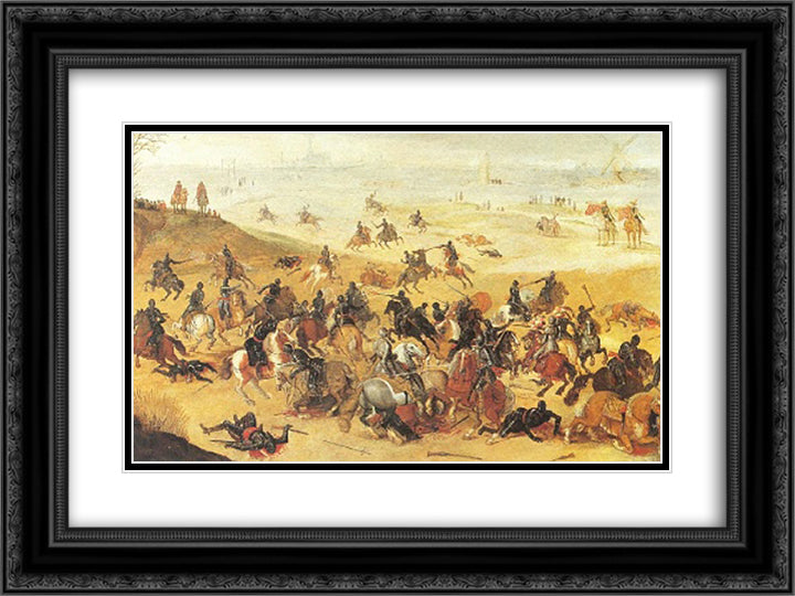 Battle of Lekkerbeetje, Vughterheide (Netherlands) 24x18 Black Ornate Wood Framed Art Print Poster with Double Matting by Velde, Esaias van de