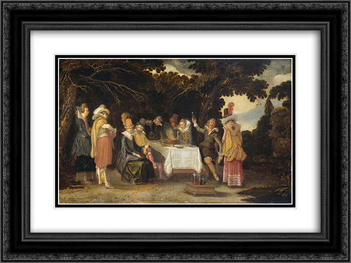 Elegant company dining in the open air 24x18 Black Ornate Wood Framed Art Print Poster with Double Matting by Velde, Esaias van de