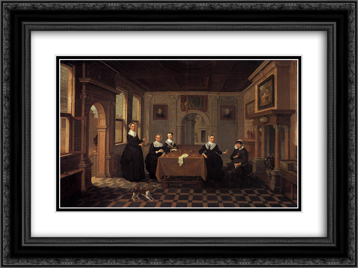 Five ladies in an interior.010 Alternate title(s)0 A Company in an Interior.020 24x18 Black Ornate Wood Framed Art Print Poster with Double Matting by Velde, Esaias van de