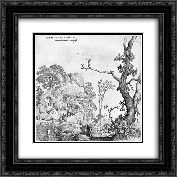 Landscape 20x20 Black Ornate Wood Framed Art Print Poster with Double Matting by Velde, Esaias van de
