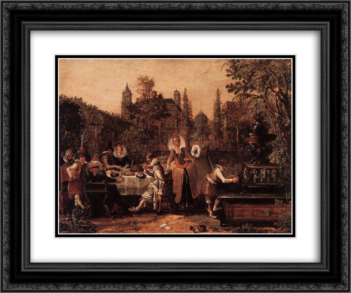 Merry company in the park 24x20 Black Ornate Wood Framed Art Print Poster with Double Matting by Velde, Esaias van de