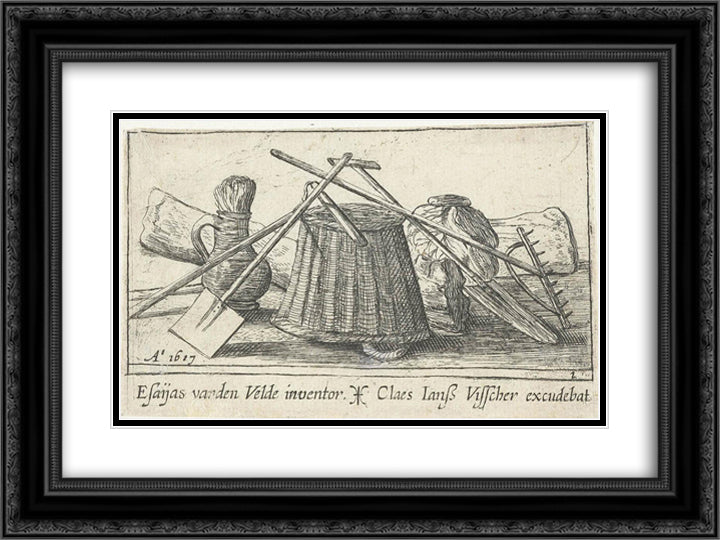 Title page with tools for cultivating the land 24x18 Black Ornate Wood Framed Art Print Poster with Double Matting by Velde, Esaias van de