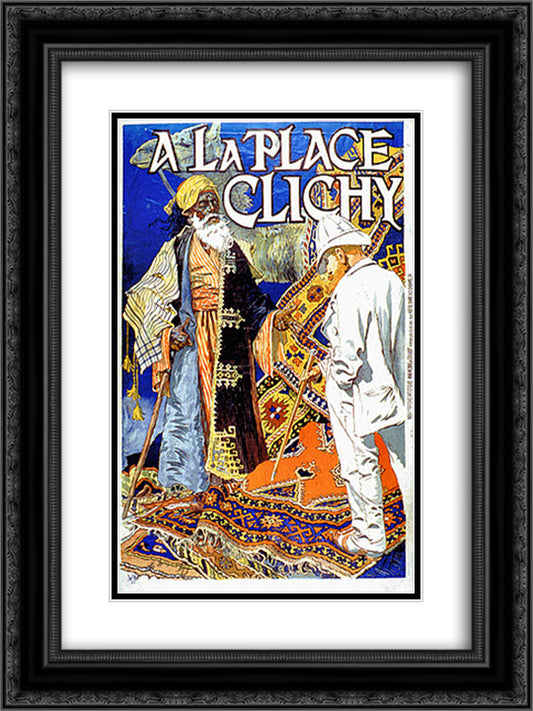 A La Place Clichy 18x24 Black Ornate Wood Framed Art Print Poster with Double Matting by Grasset, Eugene