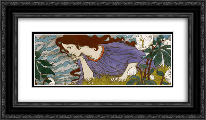 Anxiete 24x14 Black Ornate Wood Framed Art Print Poster with Double Matting by Grasset, Eugene