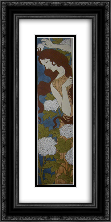 Bonne nouvelle 12x24 Black Ornate Wood Framed Art Print Poster with Double Matting by Grasset, Eugene