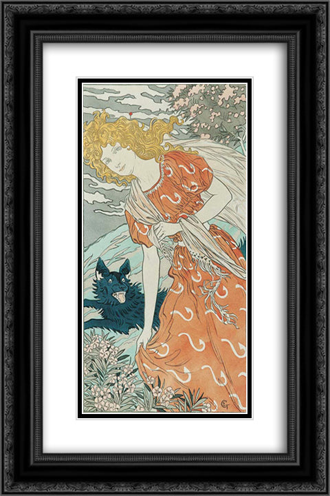 Danger 16x24 Black Ornate Wood Framed Art Print Poster with Double Matting by Grasset, Eugene