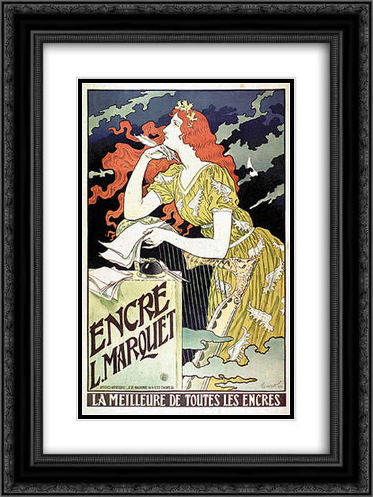 Encre L'Marquet 18x24 Black Ornate Wood Framed Art Print Poster with Double Matting by Grasset, Eugene