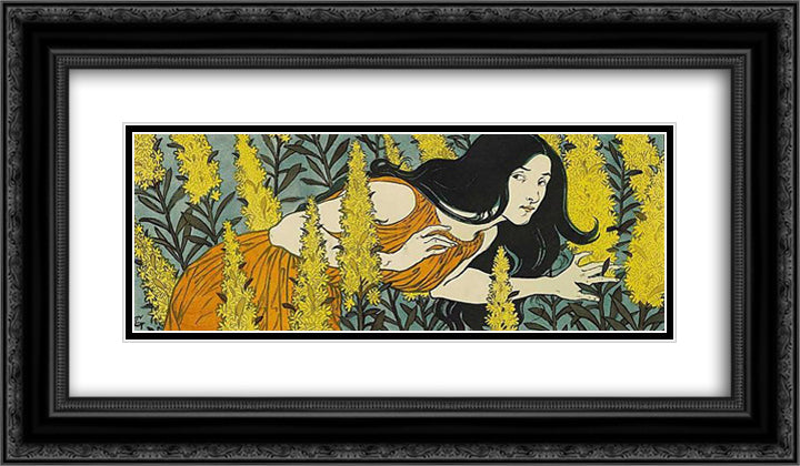 Inquietude 24x14 Black Ornate Wood Framed Art Print Poster with Double Matting by Grasset, Eugene