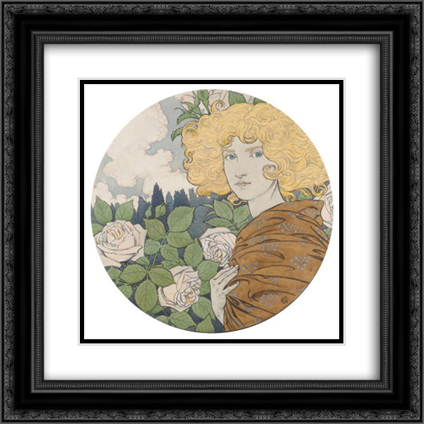 Jalousie 20x20 Black Ornate Wood Framed Art Print Poster with Double Matting by Grasset, Eugene