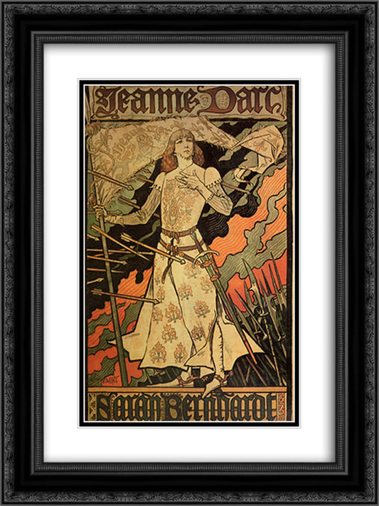 Jeanne d'ArcSarah Bernhardt 18x24 Black Ornate Wood Framed Art Print Poster with Double Matting by Grasset, Eugene