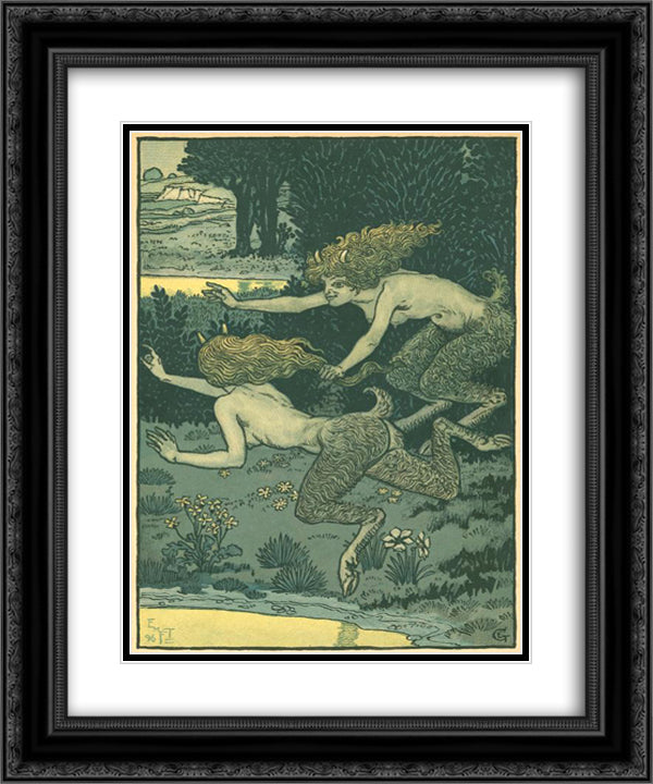 Les petites faunesses 20x24 Black Ornate Wood Framed Art Print Poster with Double Matting by Grasset, Eugene