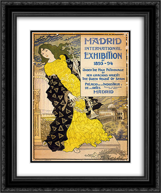 Madrid International Exposition 20x24 Black Ornate Wood Framed Art Print Poster with Double Matting by Grasset, Eugene