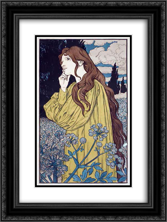 Meditation 18x24 Black Ornate Wood Framed Art Print Poster with Double Matting by Grasset, Eugene