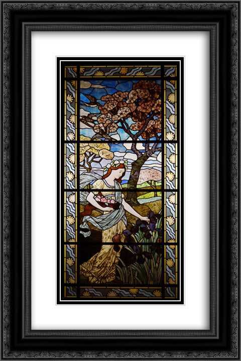 Spring 16x24 Black Ornate Wood Framed Art Print Poster with Double Matting by Grasset, Eugene