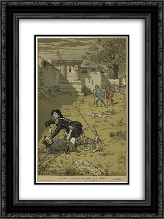 Un duel judiciaire au vie siecle 18x24 Black Ornate Wood Framed Art Print Poster with Double Matting by Grasset, Eugene