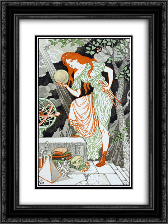 Woman Science 18x24 Black Ornate Wood Framed Art Print Poster with Double Matting by Grasset, Eugene