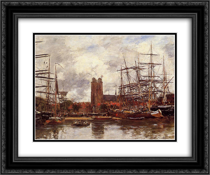 A French Port 24x20 Black Ornate Wood Framed Art Print Poster with Double Matting by Boudin, Eugene