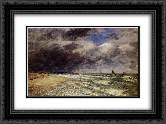 A Squall from Northwest 24x18 Black Ornate Wood Framed Art Print Poster with Double Matting by Boudin, Eugene