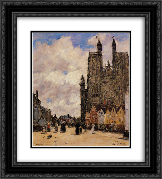 Abbeville, Street and the Church of Saint-Folfran 20x22 Black Ornate Wood Framed Art Print Poster with Double Matting by Boudin, Eugene