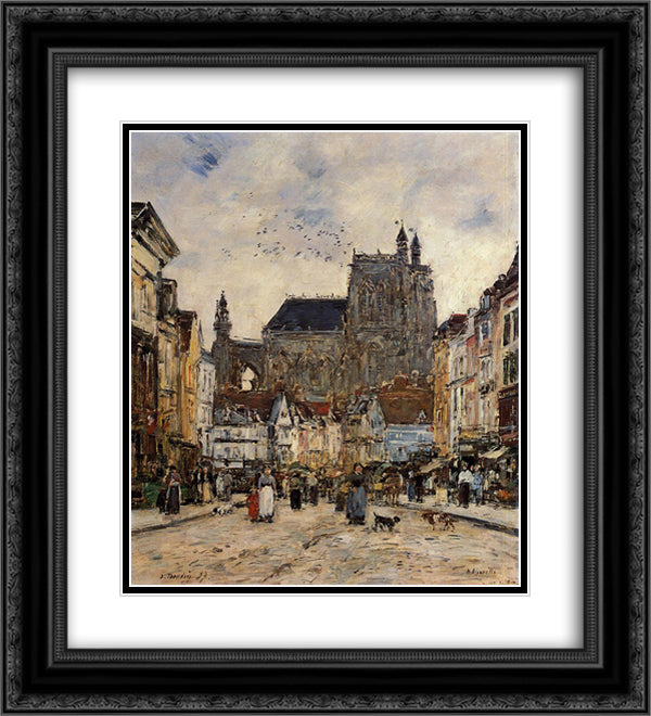 Abbeville, Street and the Church of Saint-Vulfran 20x22 Black Ornate Wood Framed Art Print Poster with Double Matting by Boudin, Eugene