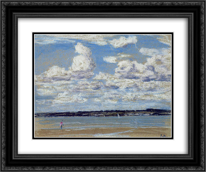 An Estuary in Brittany 24x20 Black Ornate Wood Framed Art Print Poster with Double Matting by Boudin, Eugene