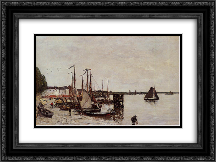 Antwerp, Fishing Boats 24x18 Black Ornate Wood Framed Art Print Poster with Double Matting by Boudin, Eugene