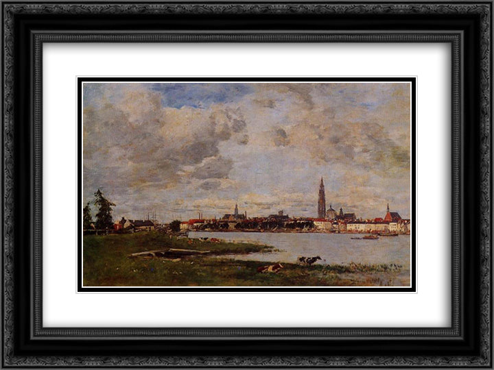 Antwerp, the head of Flanders 24x18 Black Ornate Wood Framed Art Print Poster with Double Matting by Boudin, Eugene