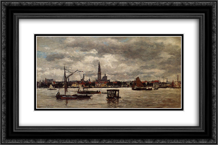 Antwerp, the Schelde 24x16 Black Ornate Wood Framed Art Print Poster with Double Matting by Boudin, Eugene