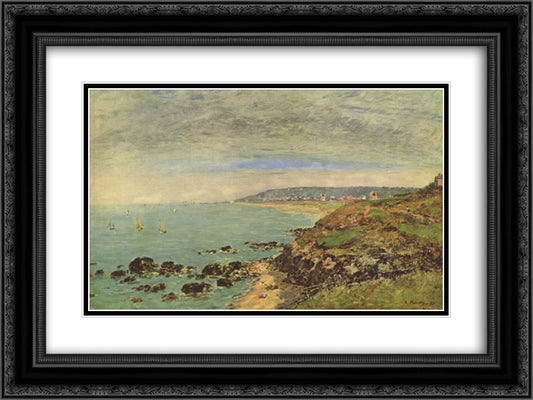 Atlantic coast near Benerville 24x18 Black Ornate Wood Framed Art Print Poster with Double Matting by Boudin, Eugene