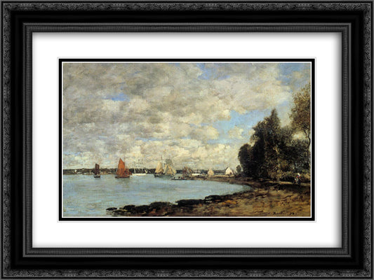 Bay of Plougastel 24x18 Black Ornate Wood Framed Art Print Poster with Double Matting by Boudin, Eugene