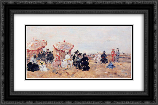 Beach Scene, Villers 24x16 Black Ornate Wood Framed Art Print Poster with Double Matting by Boudin, Eugene